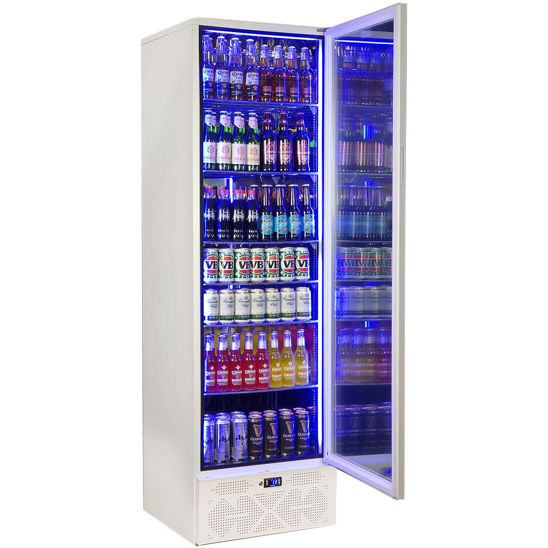 Schmick - SK422R-W-HD – Classy Upright Heated Glass Door Bar Fridge – 398 Litres