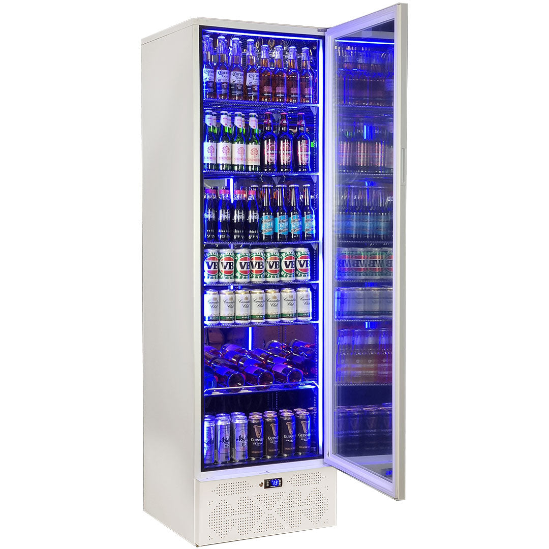 Schmick - SK422R-W-HD – Classy Upright Heated Glass Door Bar Fridge – 398 Litres