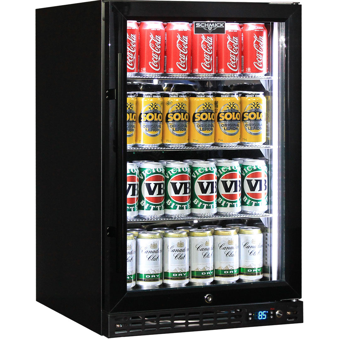 Schmick 121L Quiet Running Front Venting Under Bench Glass Door Bar Fridge β SK116R-B