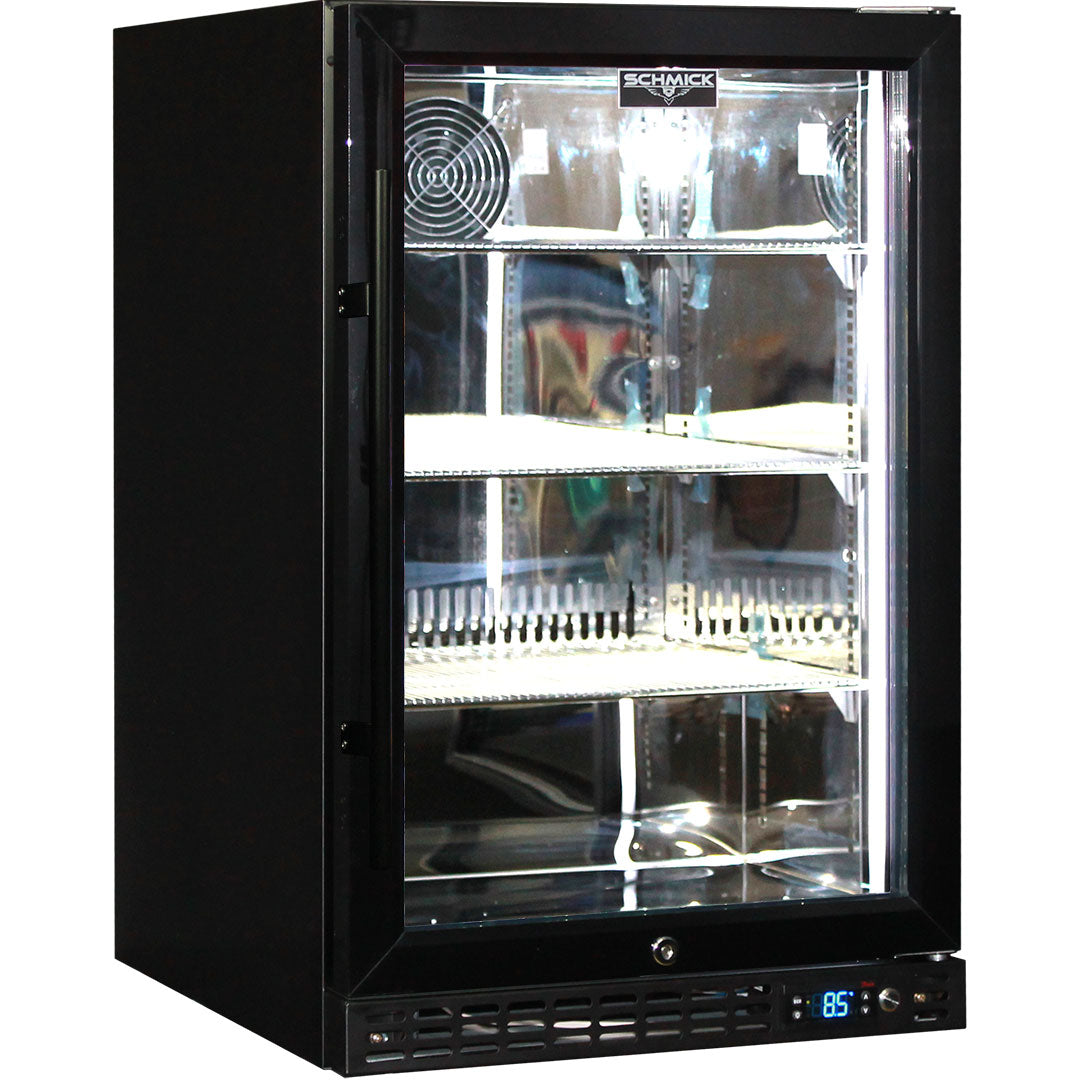 Schmick 121L Quiet Running Front Venting Under Bench Glass Door Bar Fridge – SK116R-B