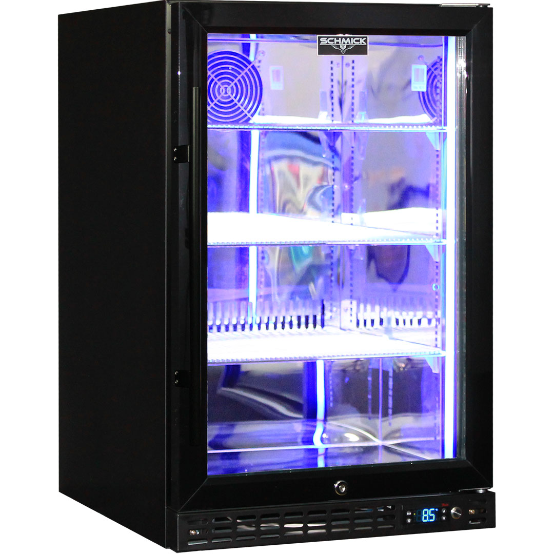 Schmick 121L Quiet Running Front Venting Under Bench Glass Door Bar Fridge – SK116R-B
