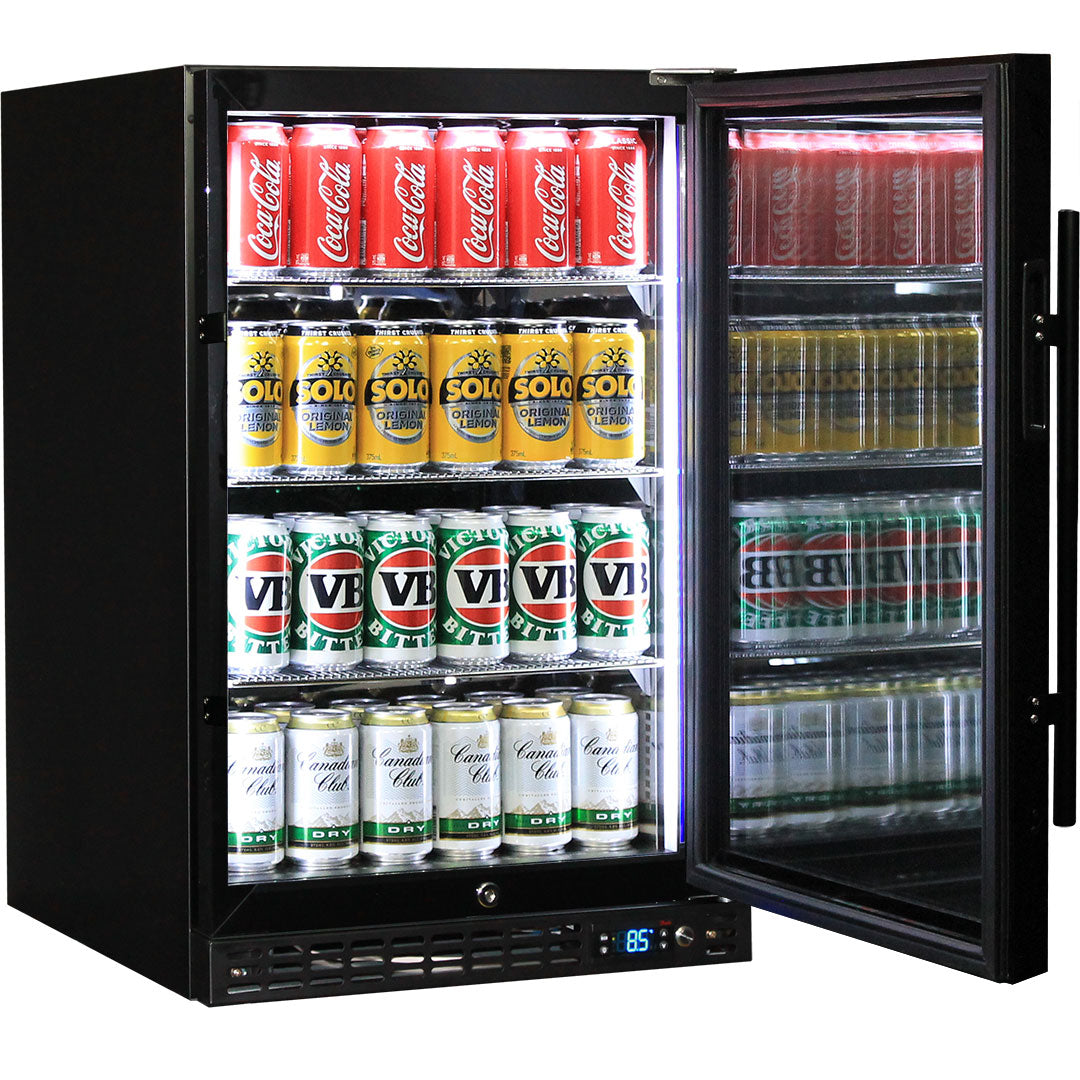 Schmick 121L Quiet Running Front Venting Under Bench Glass Door Bar Fridge – SK116R-B