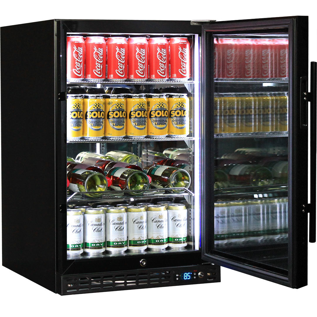 Schmick 121L Quiet Running Front Venting Under Bench Glass Door Bar Fridge – SK116R-B