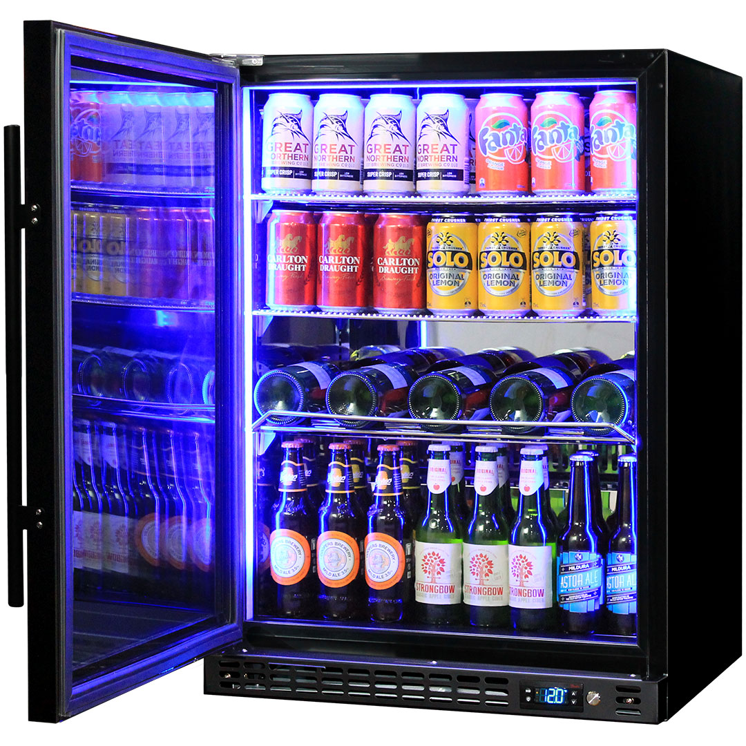 Black Heated Glass 1 Door Bar Fridge - 164 Litres - Schmick SK156L-B-HD