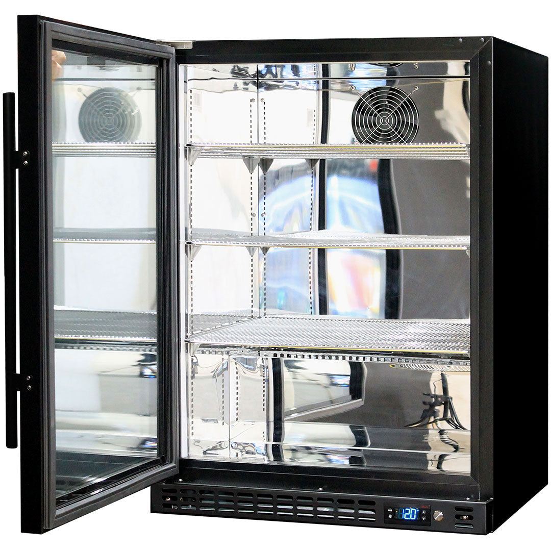 Black Heated Glass 1 Door Bar Fridge - 164 Litres - Schmick SK156L-B-HD