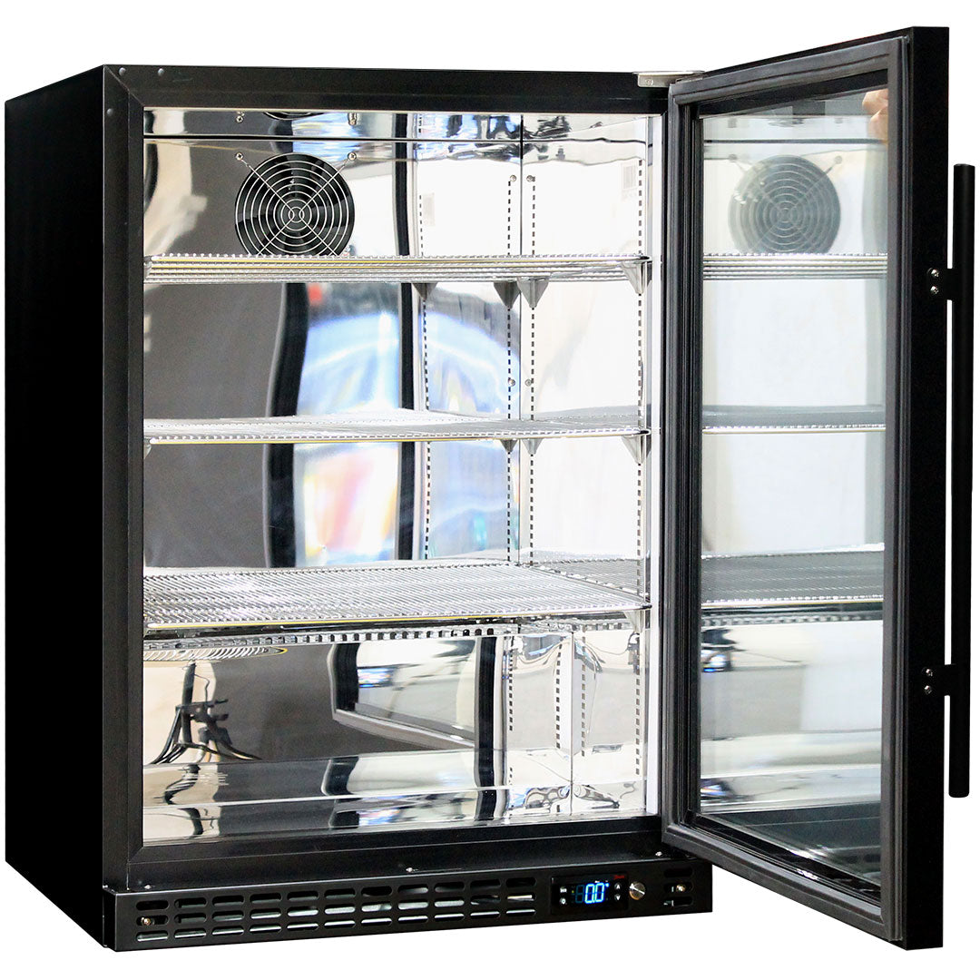 Black 1 Door - Heated Glass Bar Fridge - 164 Litres - Schmick SK156R-B-HD