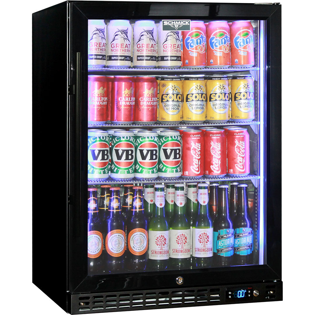 Black 1 Door - Heated Glass Bar Fridge - 164 Litres - Schmick SK156R-B-HD