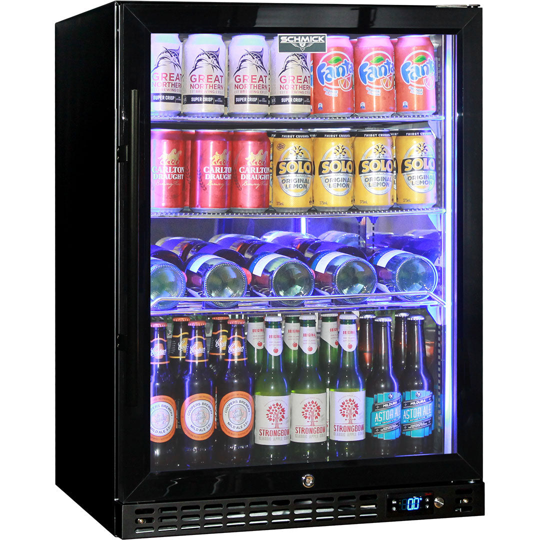 Black 1 Door - Quiet Front Venting Glass Bar Fridge – 164 Litres - Schmick SK156R-B