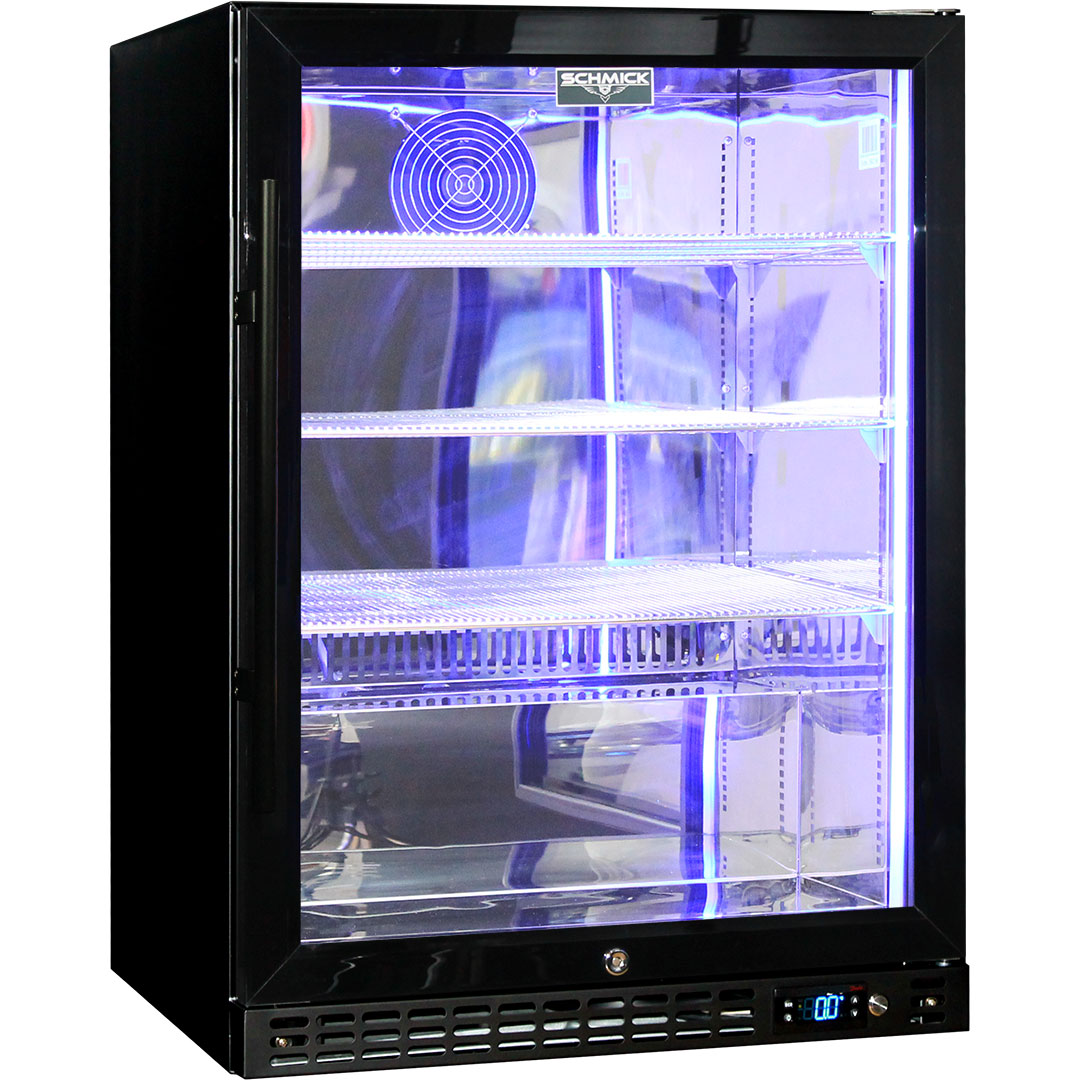 Black 1 Door - Heated Glass Bar Fridge - 164 Litres - Schmick SK156R-B-HD