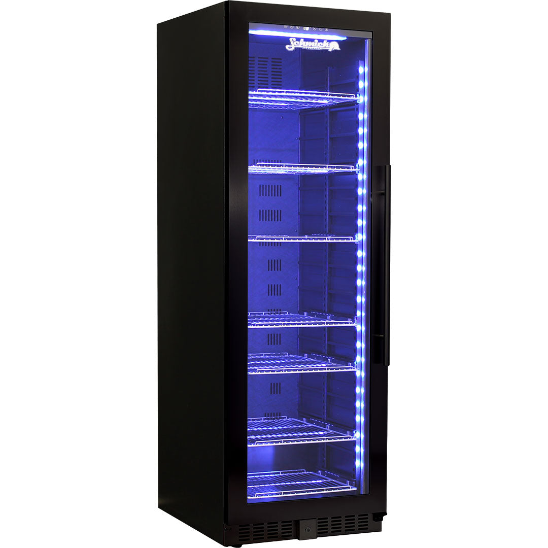 Schmick BD425B-B – Black Upright Glass Door Drinks Refrigerator – Left Hinged – 405 Litres