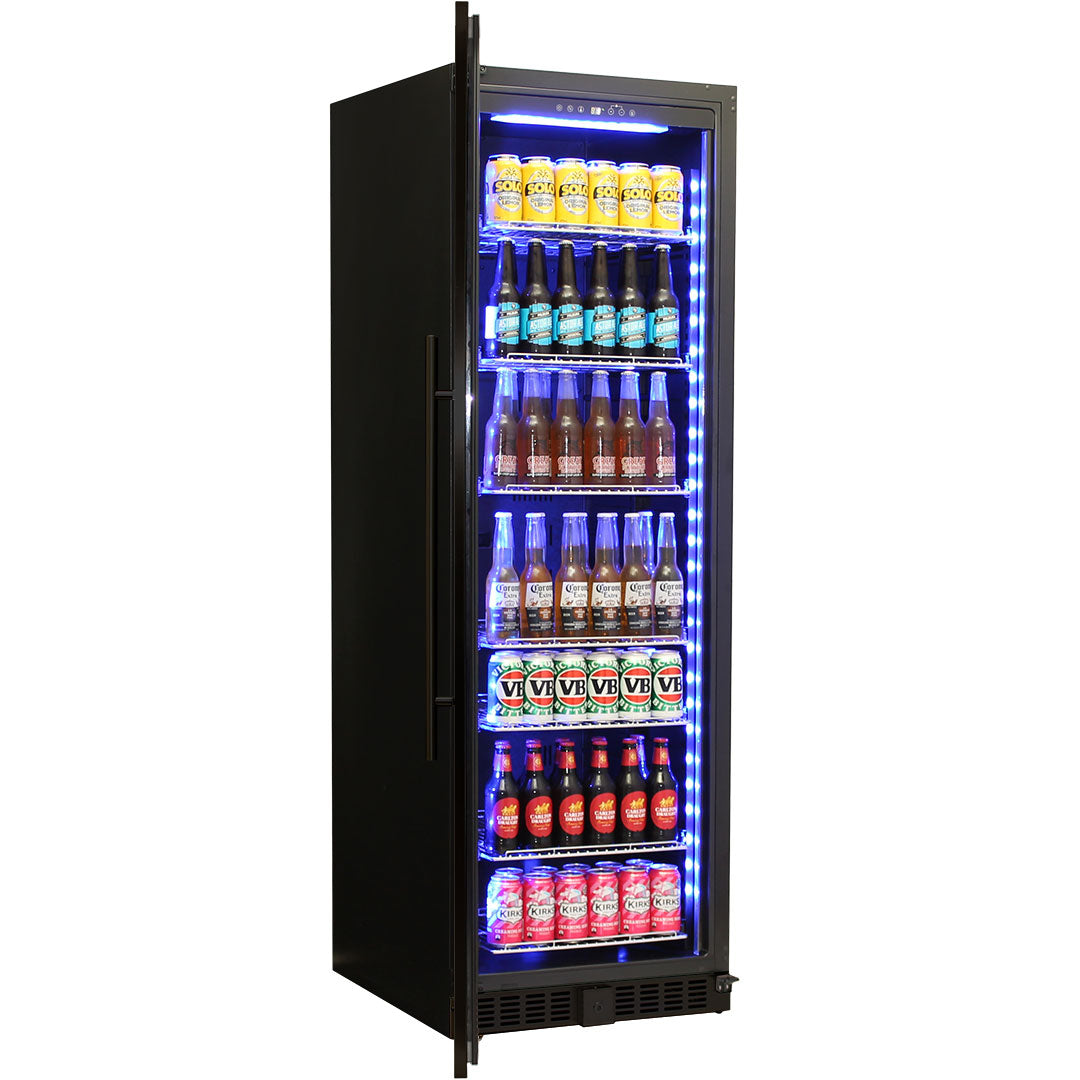Schmick BD425B-B – Black Upright Glass Door Drinks Refrigerator – Left Hinged – 405 Litres
