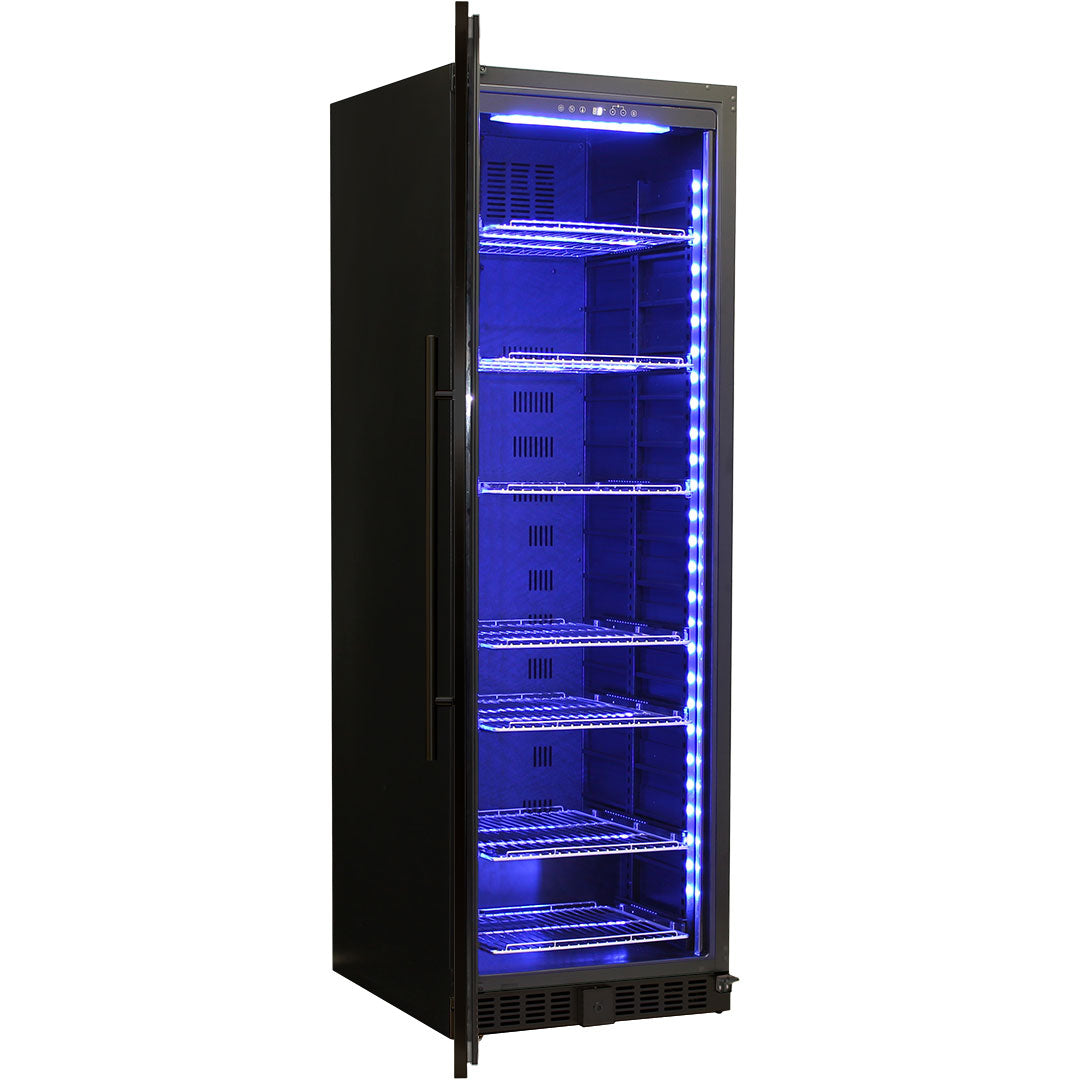 Schmick BD425B-B – Black Upright Glass Door Drinks Refrigerator – Left Hinged – 405 Litres
