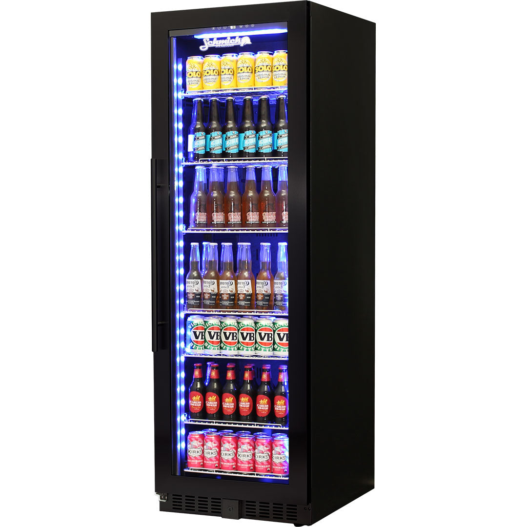 Schmick – BD425RB-B – Black Upright Glass Door Drinks Refrigerator – 405 Litres