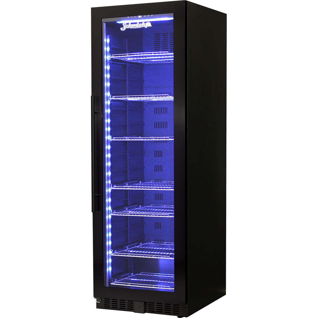Schmick – BD425RB-B – Black Upright Glass Door Drinks Refrigerator – 405 Litres
