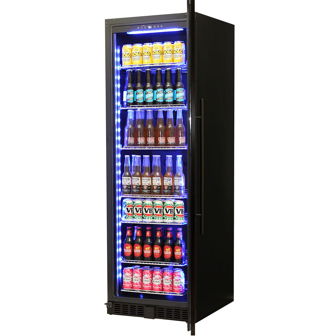 Schmick – BD425RB-B – Black Upright Glass Door Drinks Refrigerator – 405 Litres