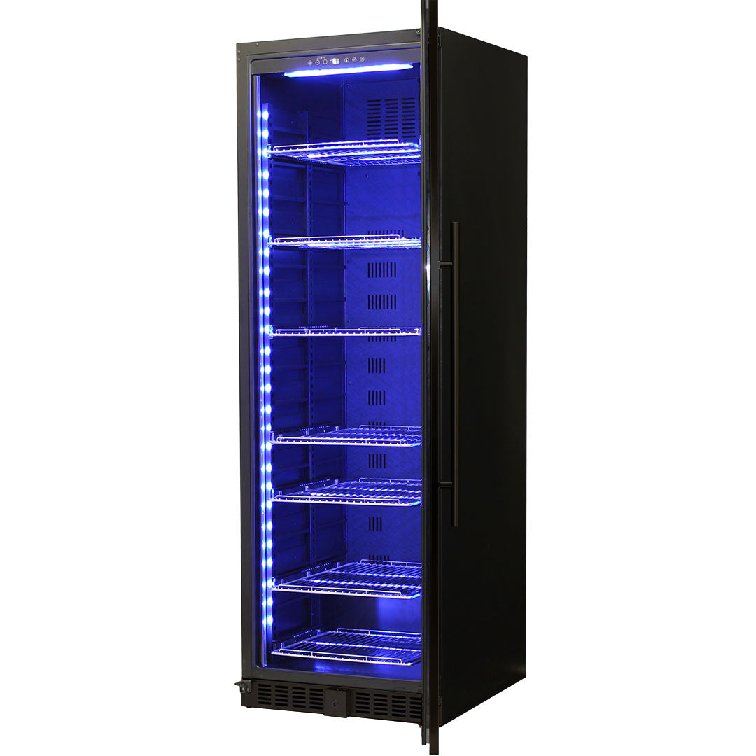Schmick – BD425RB-B – Black Upright Glass Door Drinks Refrigerator – 405 Litres