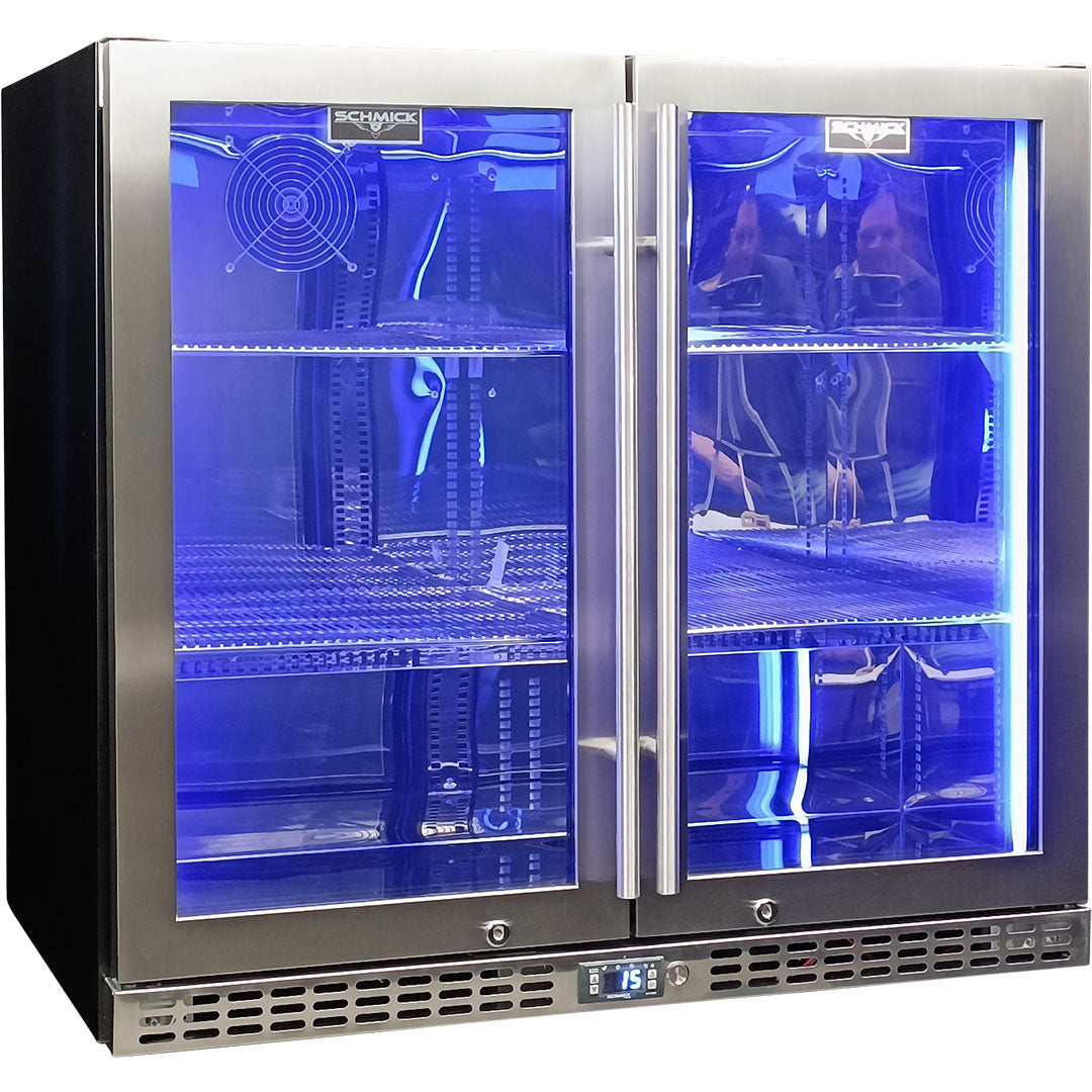 Schmick – SK246-HD – Twin Heated Glass Door Stainless Steel Bar Fridge – 257 Litres