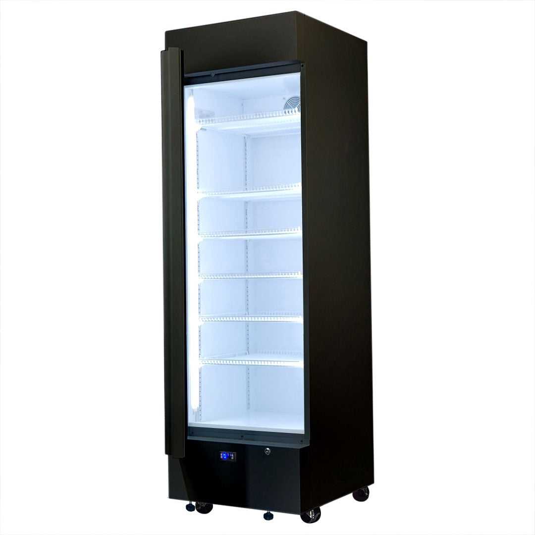 Great Northern Original 370L Upright Quiet Running Black Glass Door Bar Fridge - Model SC372LB-GNBC-GOLD