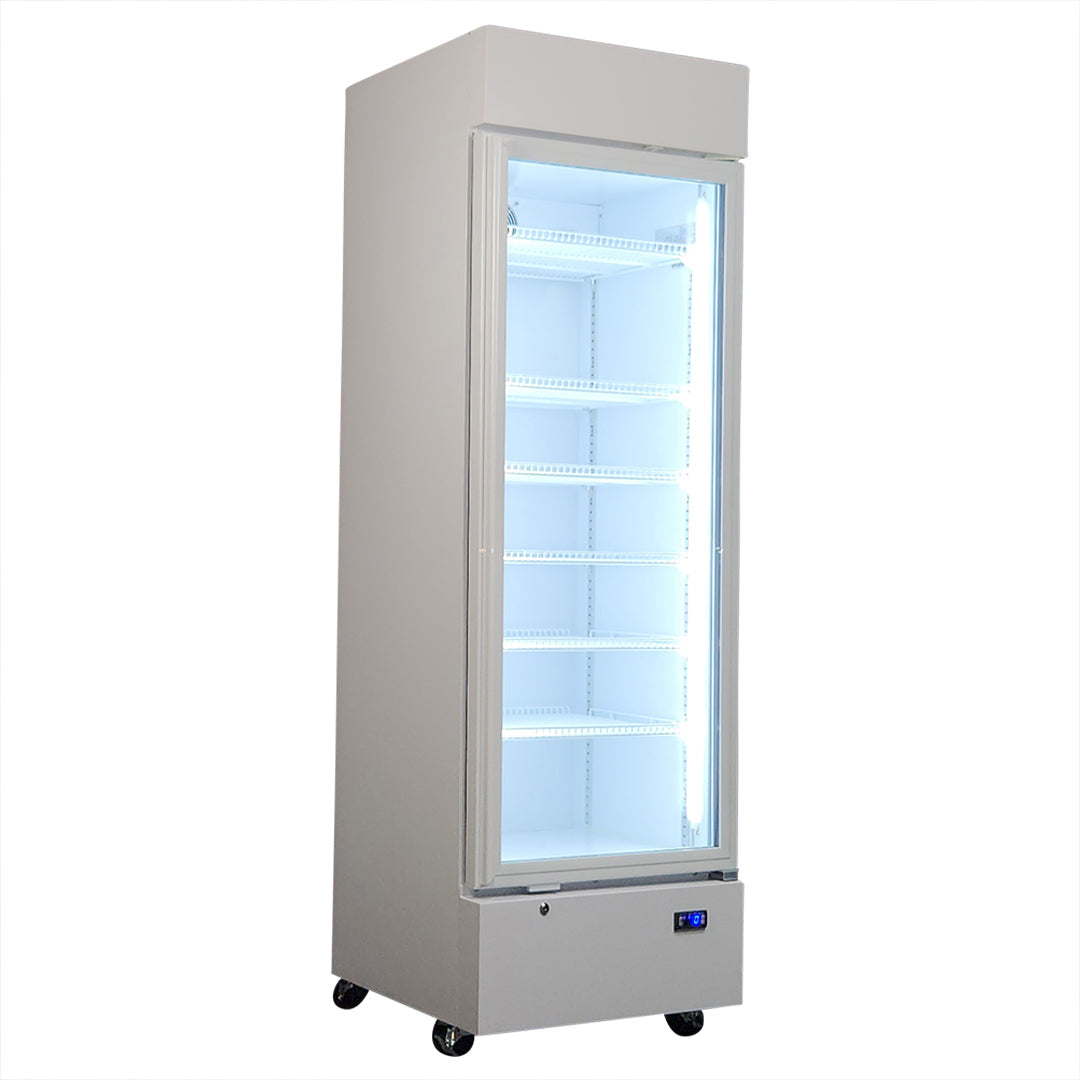370 Litre White Upright Glass Door Bar Fridge - Quiet - HUS-SC372LW