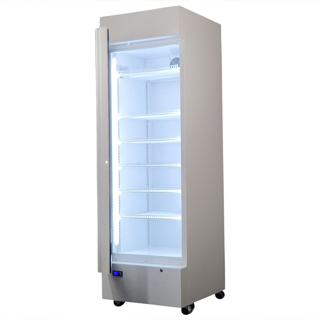 370 Litre White Upright Glass Door Bar Fridge - Quiet - HUS-SC372LW