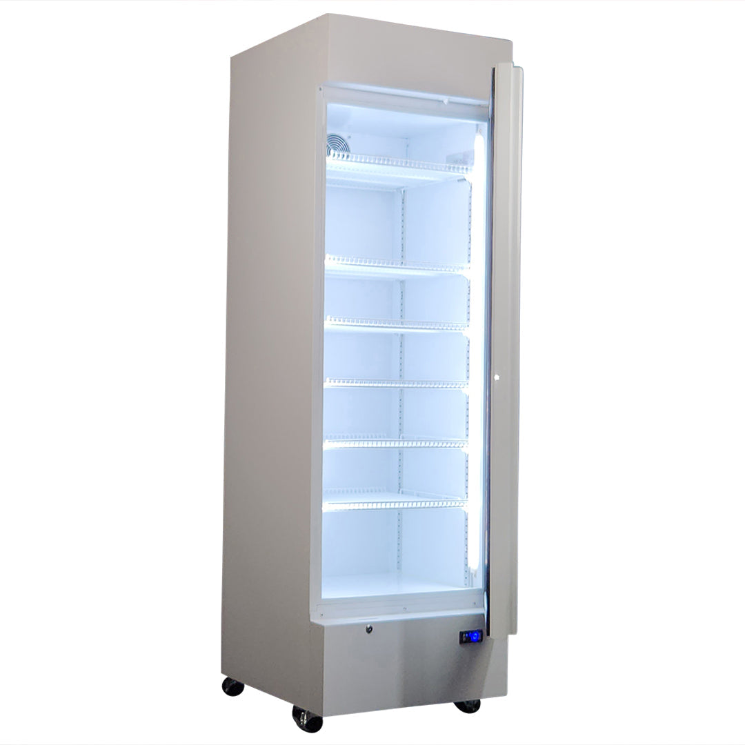 370 Litre White Upright Glass Door Bar Fridge - Quiet Running - HUS-SC372W