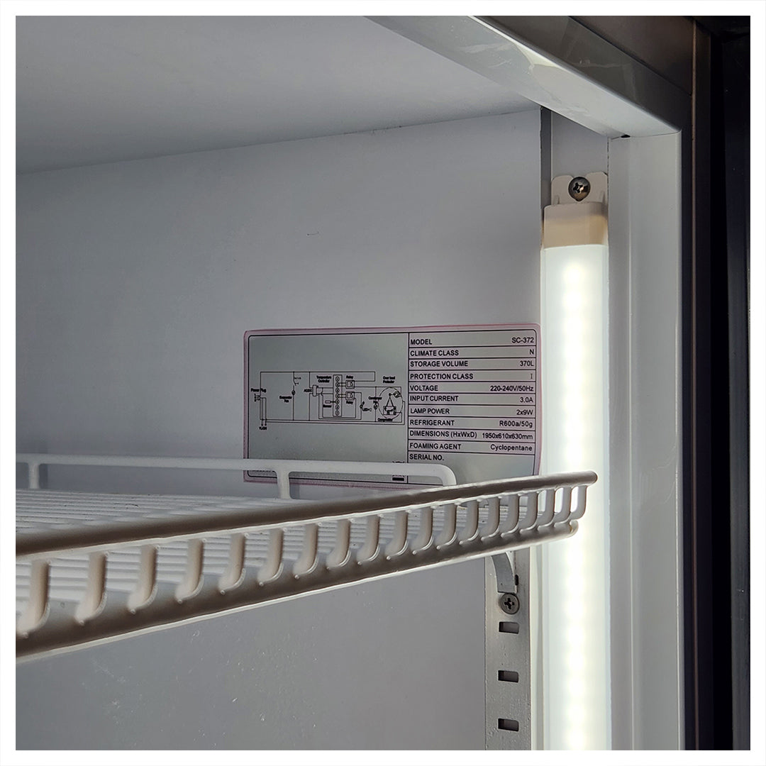 370 Litre White Upright Glass Door Bar Fridge - Quiet - HUS-SC372LW