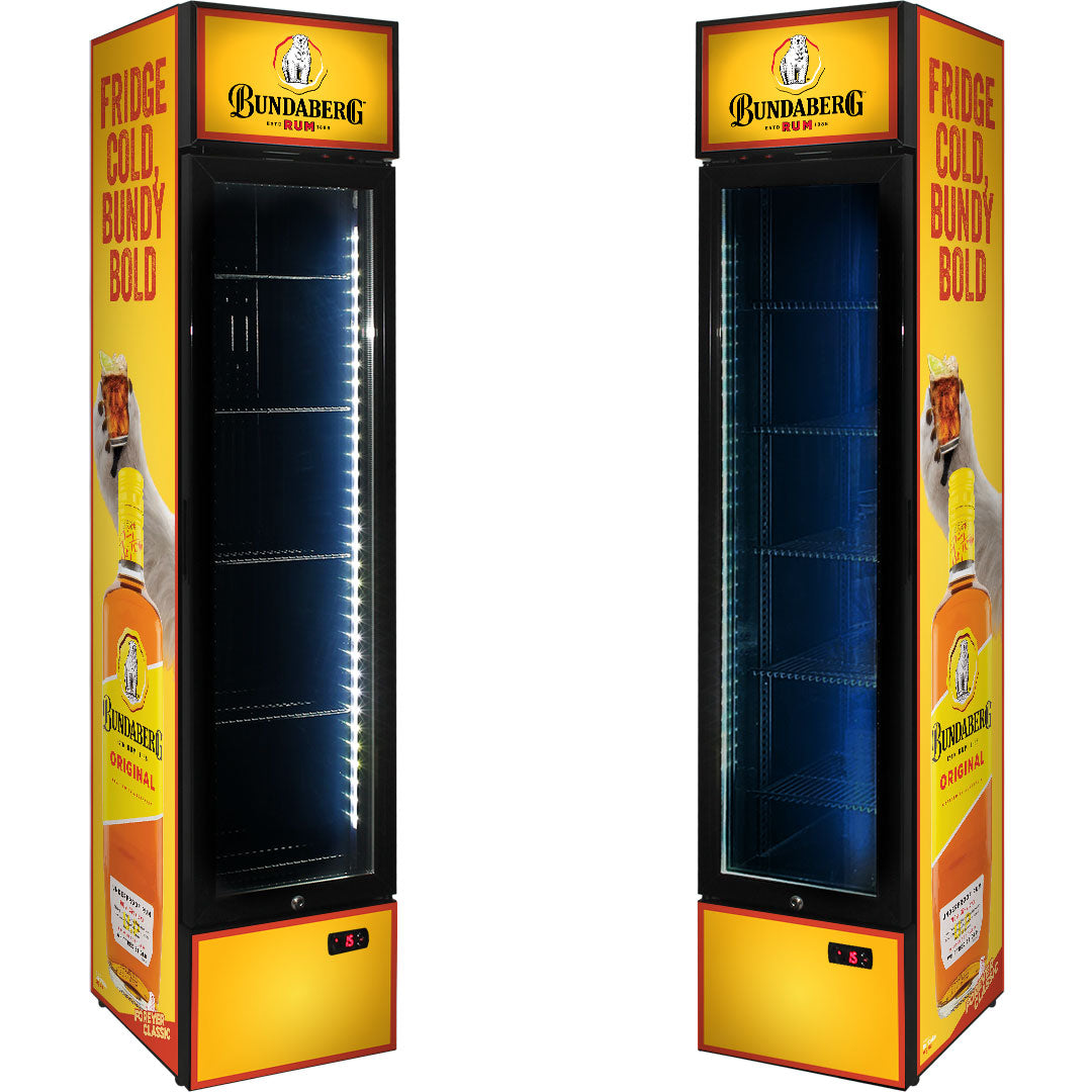 BUNDY RUM Branded Skinny Upright Bar Fridge - Model SS-P160-Bundy-1