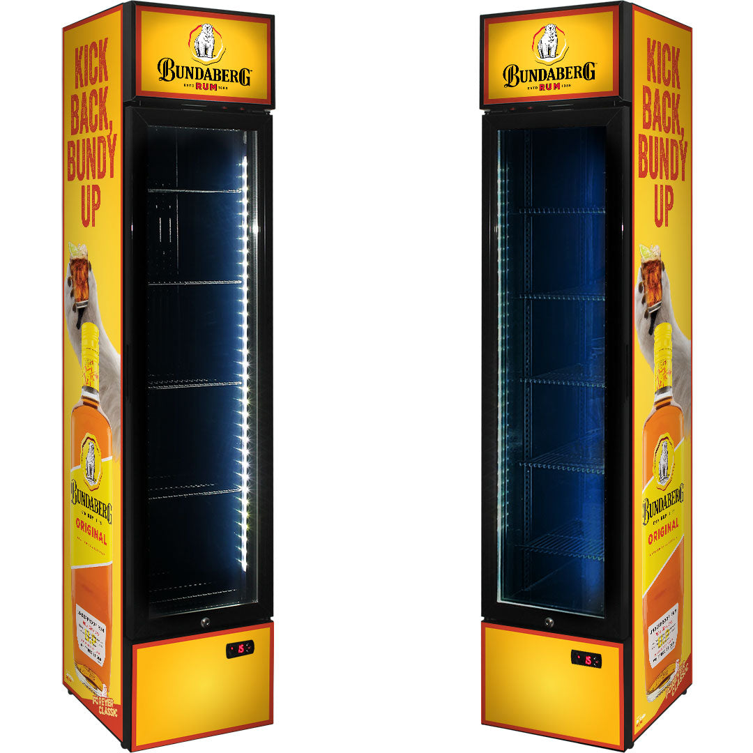 BUNDY RUM Branded Skinny Upright Bar Fridge - Model SS-P160-Bundy-1