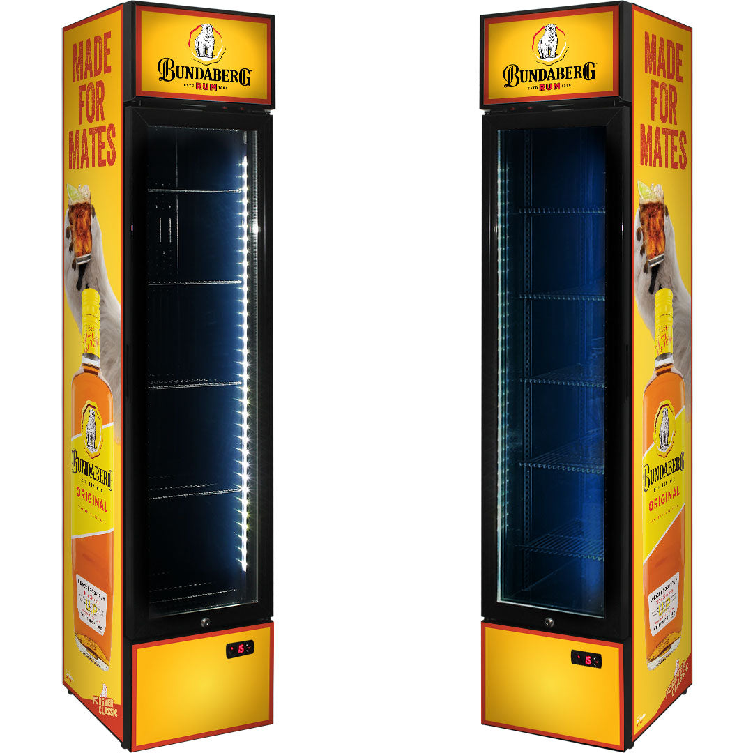 BUNDY RUM Branded Skinny Upright Bar Fridge - Model SS-P160-Bundy-1