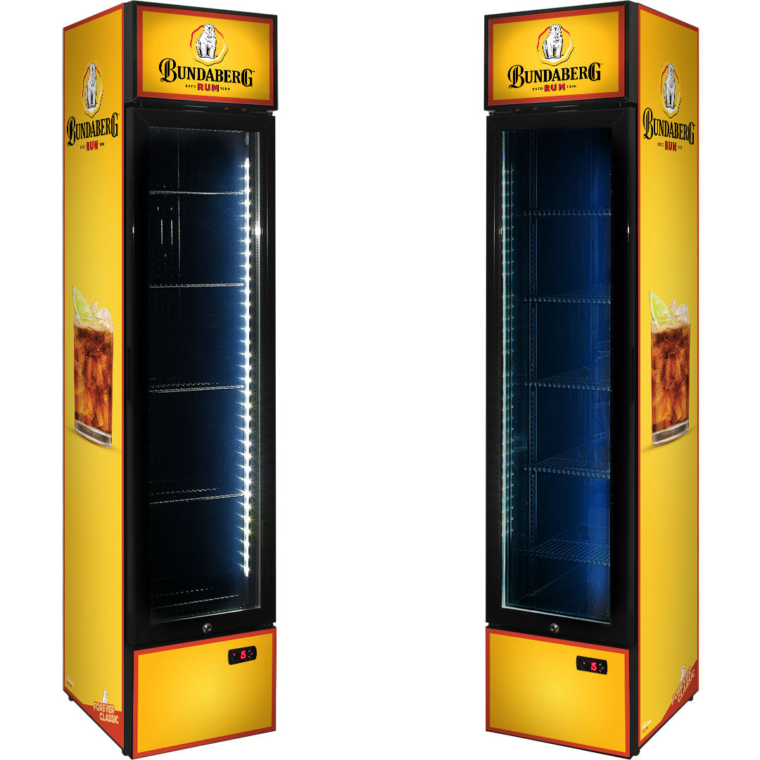 BUNDY RUM Branded Skinny Upright Bar Fridge - Model SS-P160-Bundy-1