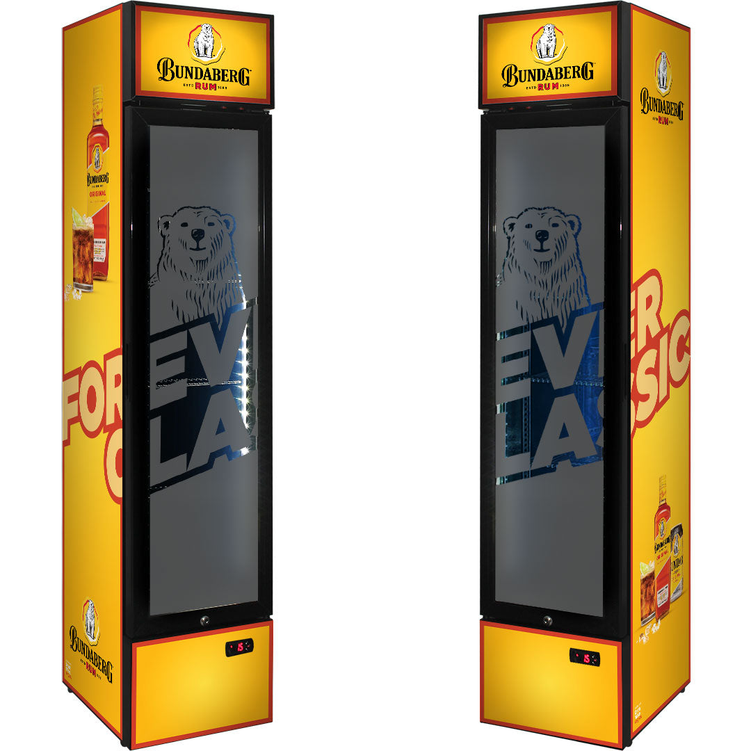 BUNDY RUM Branded Skinny Upright Bar Fridge - Model SS-P160-Bundy-1