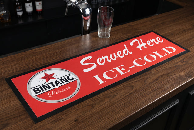 Bintang Premium Rubber-Backed Bar Mat Runner on a bar top
