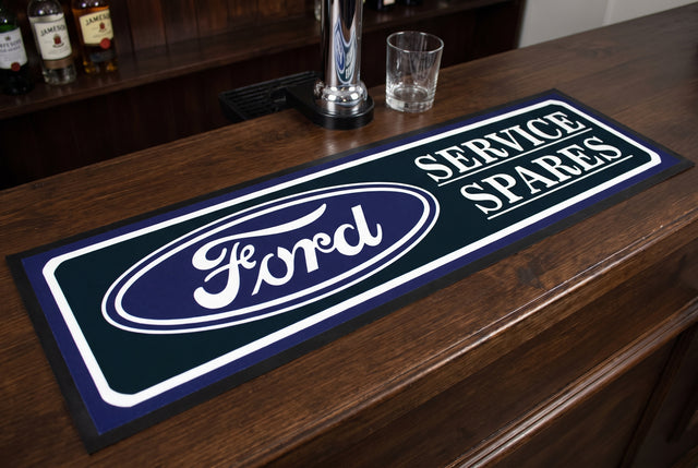 Ford "Service Spares" Premium Rubber Bar Mat Runner on a bar top