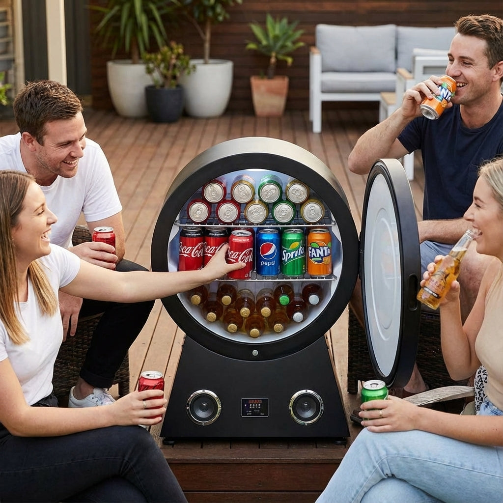 42 Litre Round Shaped Bar Fridge with Bluetooth & Speakers - Schmick RF-42 - Add Your Logo