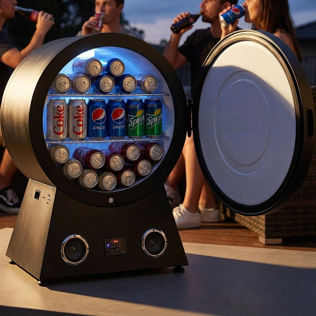 42 Litre Round Shaped Bar Fridge with Bluetooth & Speakers - Schmick RF-42 - Add Your Logo