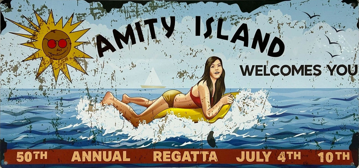 Jaws Amity Island Retro Metal Sign - 600 x 300mm