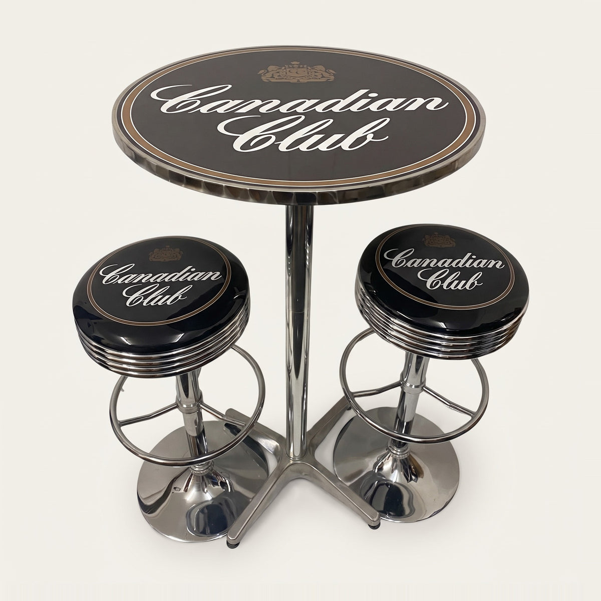 Canadian Club bar table and two bar stools