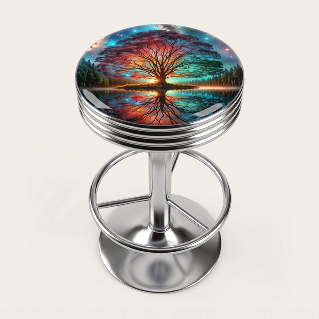 Cosmic Tree bar stool, chrome base