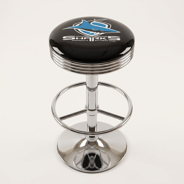 Cronulla Sharks bar stool, chrome base