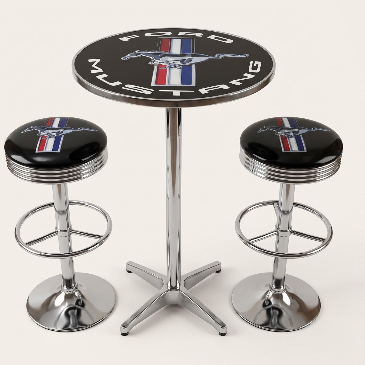 Ford Mustang bar table and two bar stools