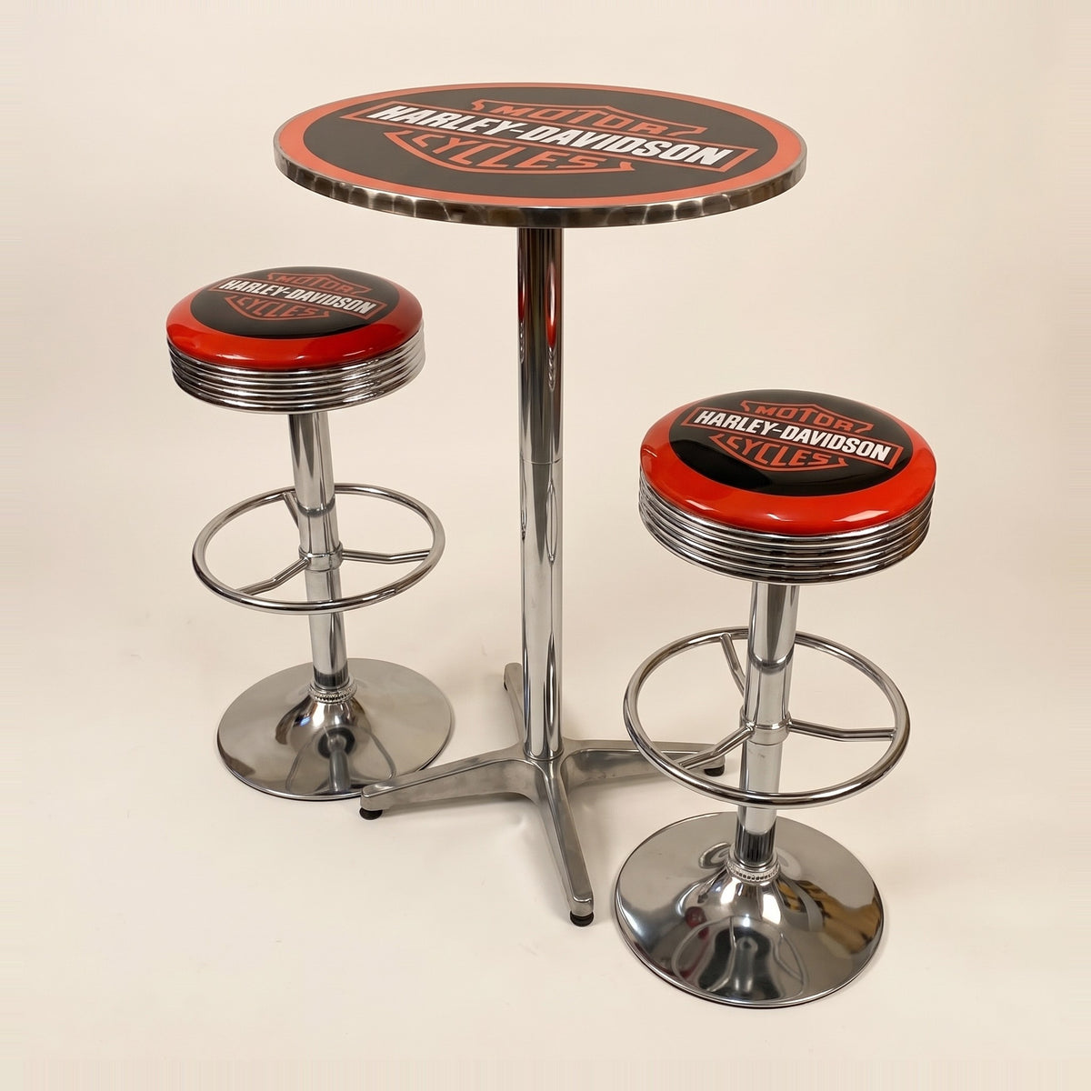 Harley-Davidson Shield bar table and two bar stools