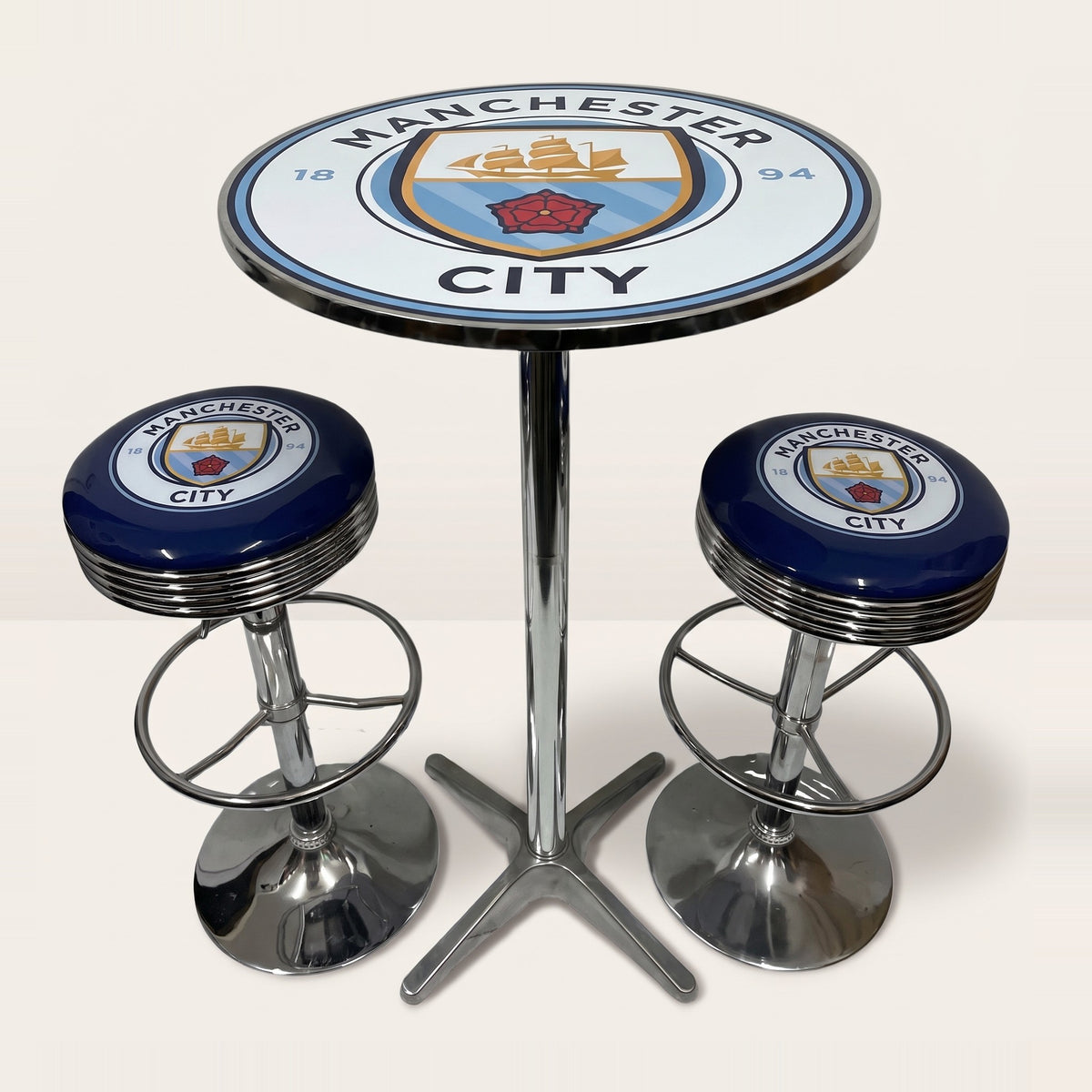Manchester City FC bar table and two bar stools