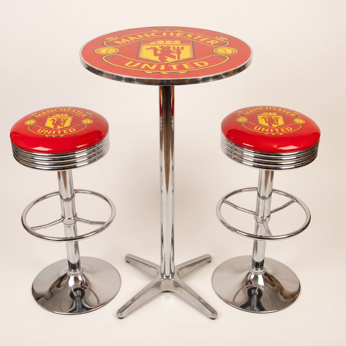 Manchester United FC bar table and two bar stools