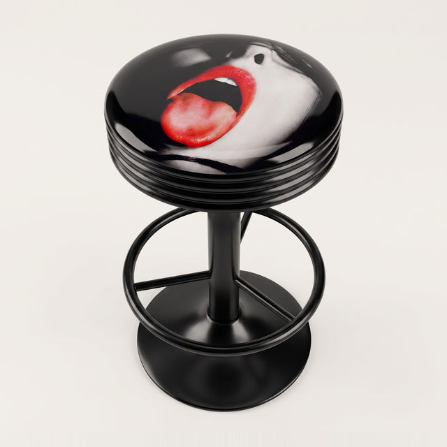 Red Tongue bar stool, black base