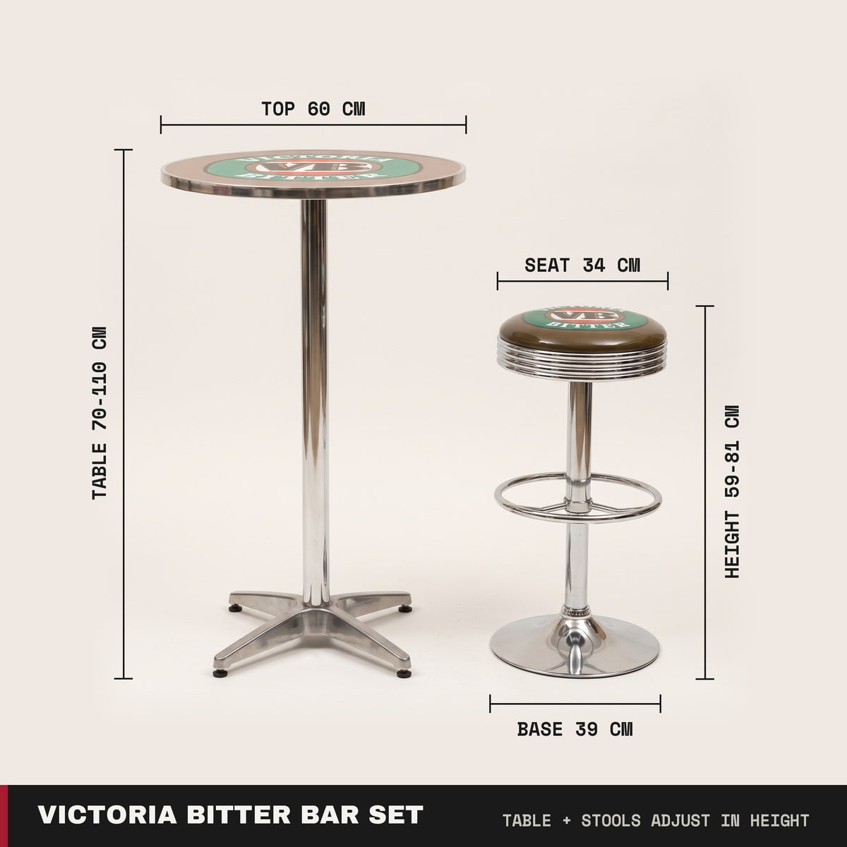 Victoria Bitter bar set dimensions