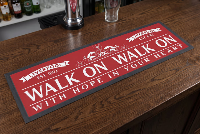 Liverpool FC Premium Rubber-Backed Bar Mat Runner on a bar top