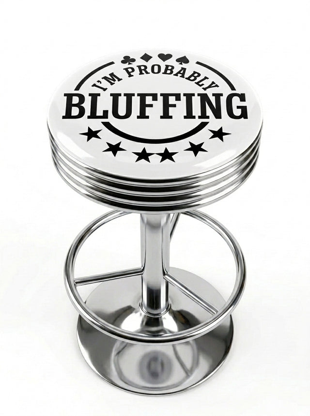 I'm Probably Bluffing Card Suit Bar Stool, Chrome Base - KC Design