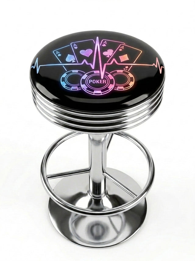 Poker Heartbeat Bar Stool, Chrome Base - KC Design