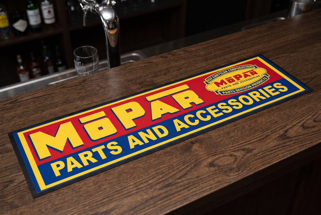 Mopar Parts Premium Rubber-Backed Bar Mat Runner on a bar top