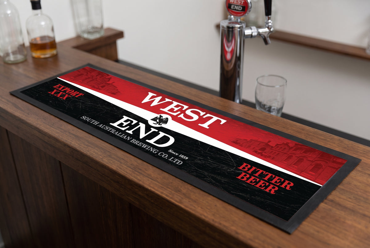 West End Premium Rubber-Backed Bar Mat Runner on a bar top